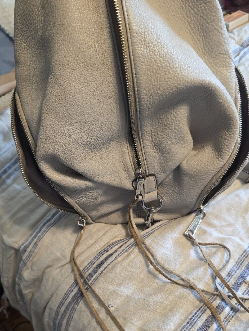 Rebecca Minkoff Cream Pebbled Leather Backpack with Silver Hardware - Picture 5 of 7